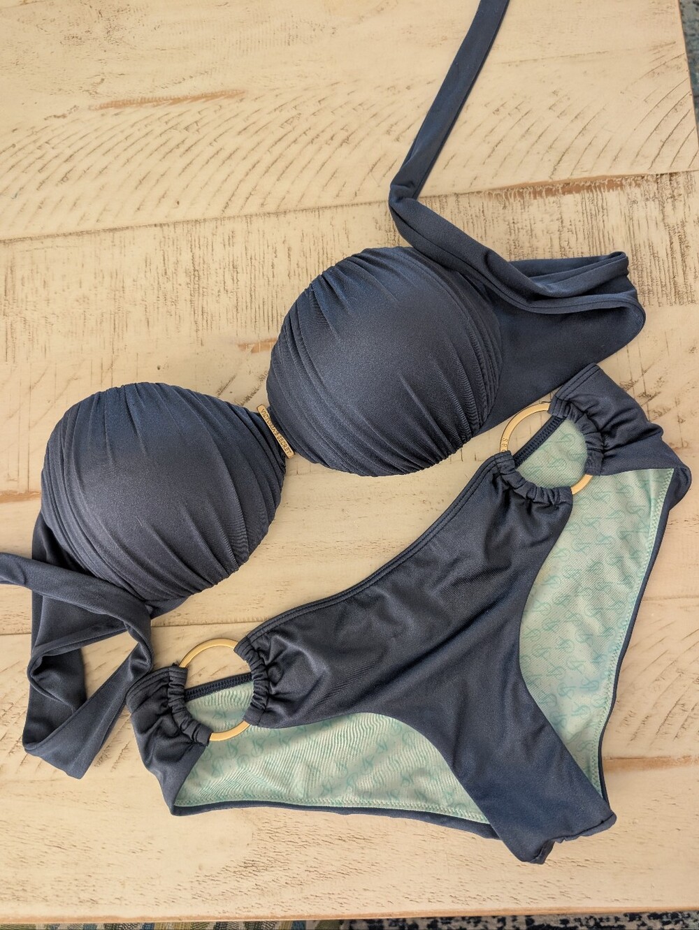 Victorias Secret Very Sexy Slate Blue And Gold  Shimmer Bandeau Bikini